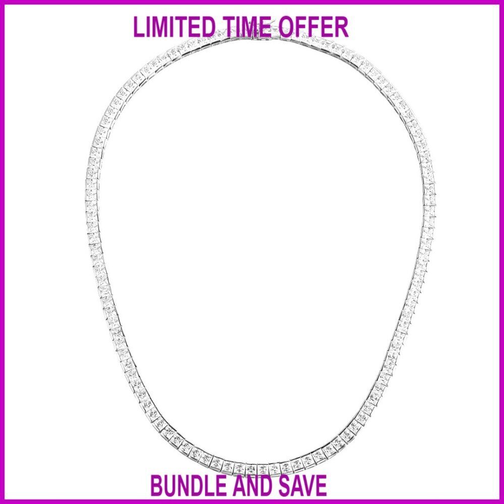 4mm Square Tennis Necklace 20 Inch Cubic Zirconia Chain Women's Jewelry